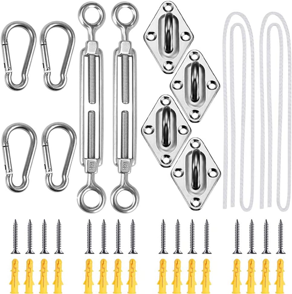 Weitars 44 Pcs Shade Sail Hardware Kit with Rope for Square/Rectangle/Triangle Sun Shade Sails, Anti-Rust Stainless Steel Mounting Accessories for Outdoor Patio Backyard Courtyard Garden(6''/44 Pcs)