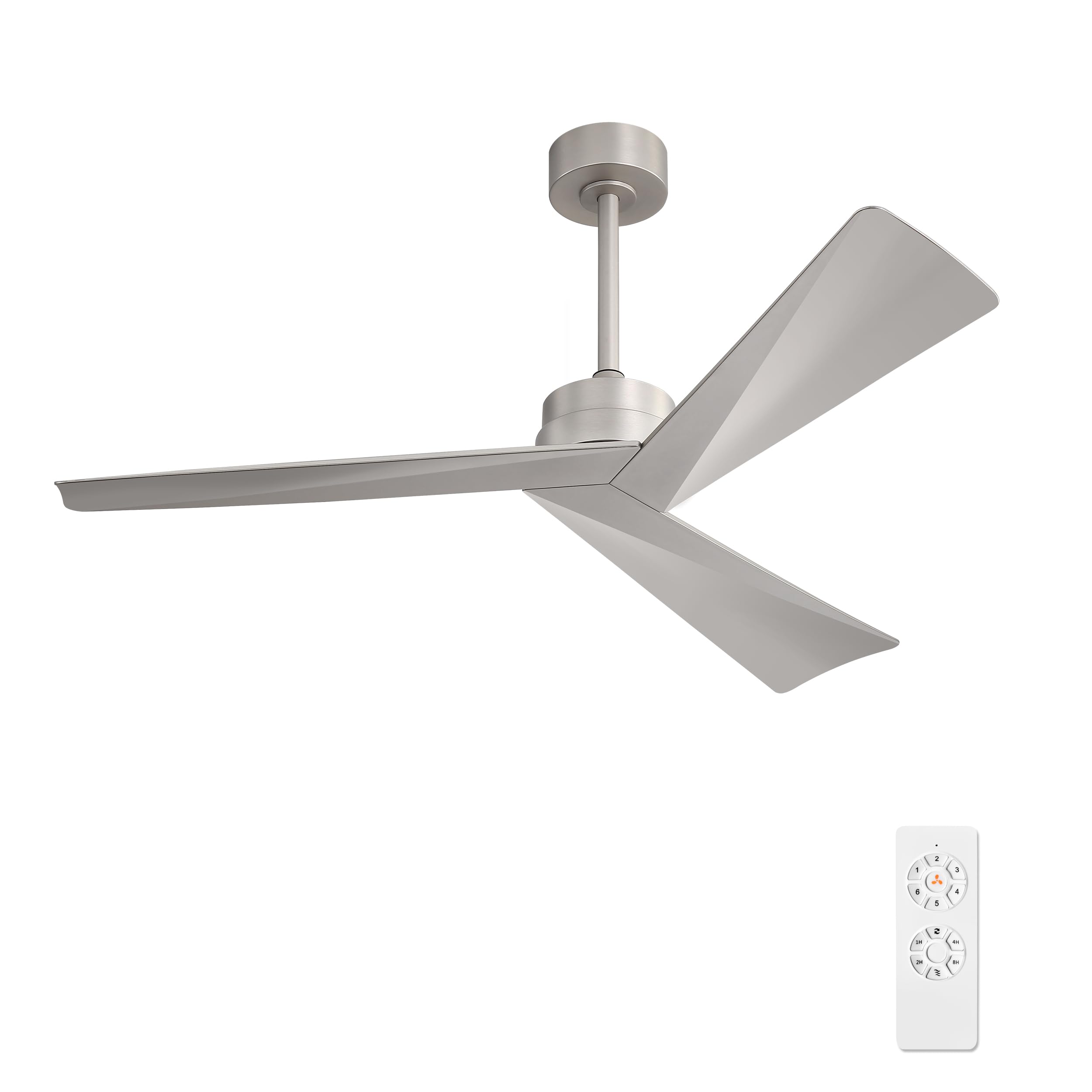 WINGBO 52" DC Ceiling Fan without Lights, Bruhsed Nickel Ceiling Fan with Remote, 3 ABS Plastic Blades, 6 Speed Reversible DC Motor, Ceiling Fans No