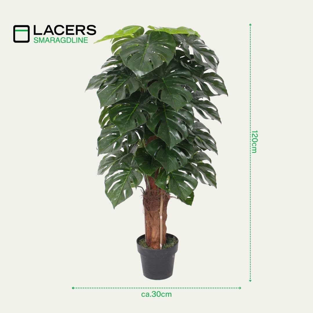 Lacers SMARAGDLINE pflegeleichte künstliche Monstera im Topf – Fensterblatt 120cm, realistische Optik, Dekoration für Wohnzimmer, Balkon und Büroräume-pflegeleicht, langanhaltend ohne spezielle Pflege