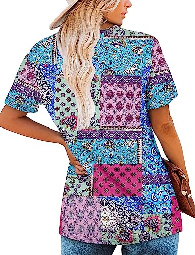 BETTE BOUTIK Womens Summer Tops Short Sleeve Pleated Square Neck Tunics Shirts Blouses S-3XL4