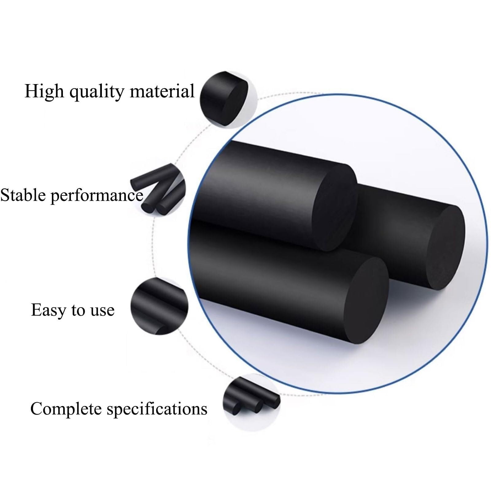4 Tiges Nylon Noir 500mm × 3-5mm Diamètre Barres Ronde Plastique Solide pour Pièces Électroménager Réparation & Bricolage(Diameter 5)