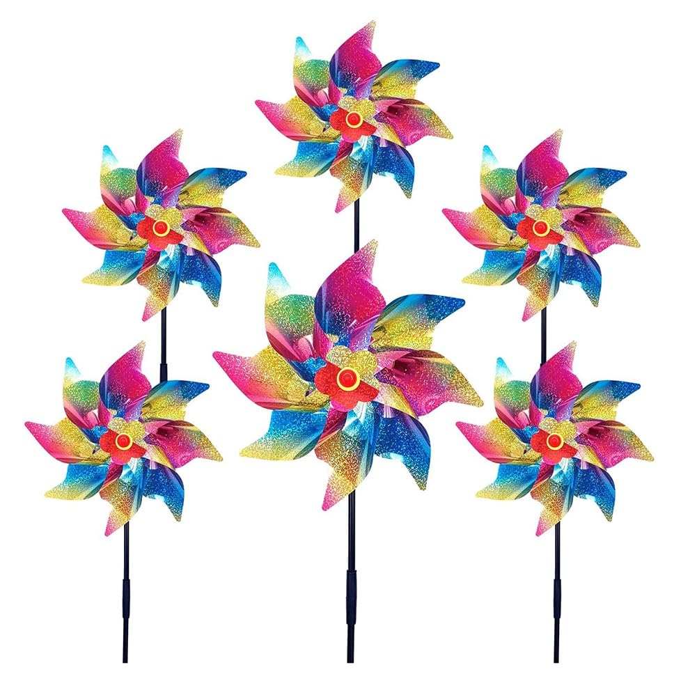 CTRLZS 6Pcs Sparkly Wind Spinners for Yard and Garden, Lawn Yard Decorations Colorful Pinwheels Reflective Whirligigs Windmill Easy to Use