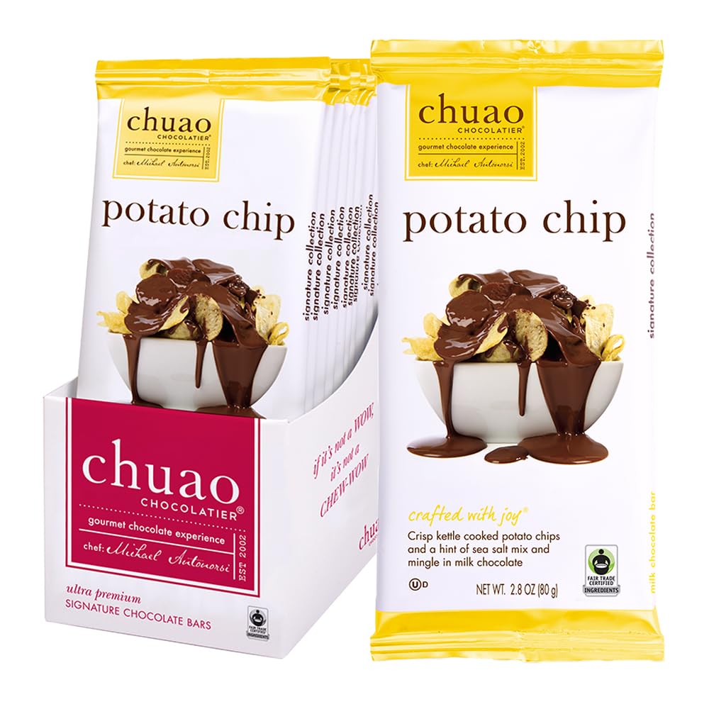 Chuao Chocolatier Potato Chip Milk Chocolate Bars | Gourmet No Preservatives | For Gift Baskets, Christmas, Birthday, Thank You, Care Package | 12 Ct