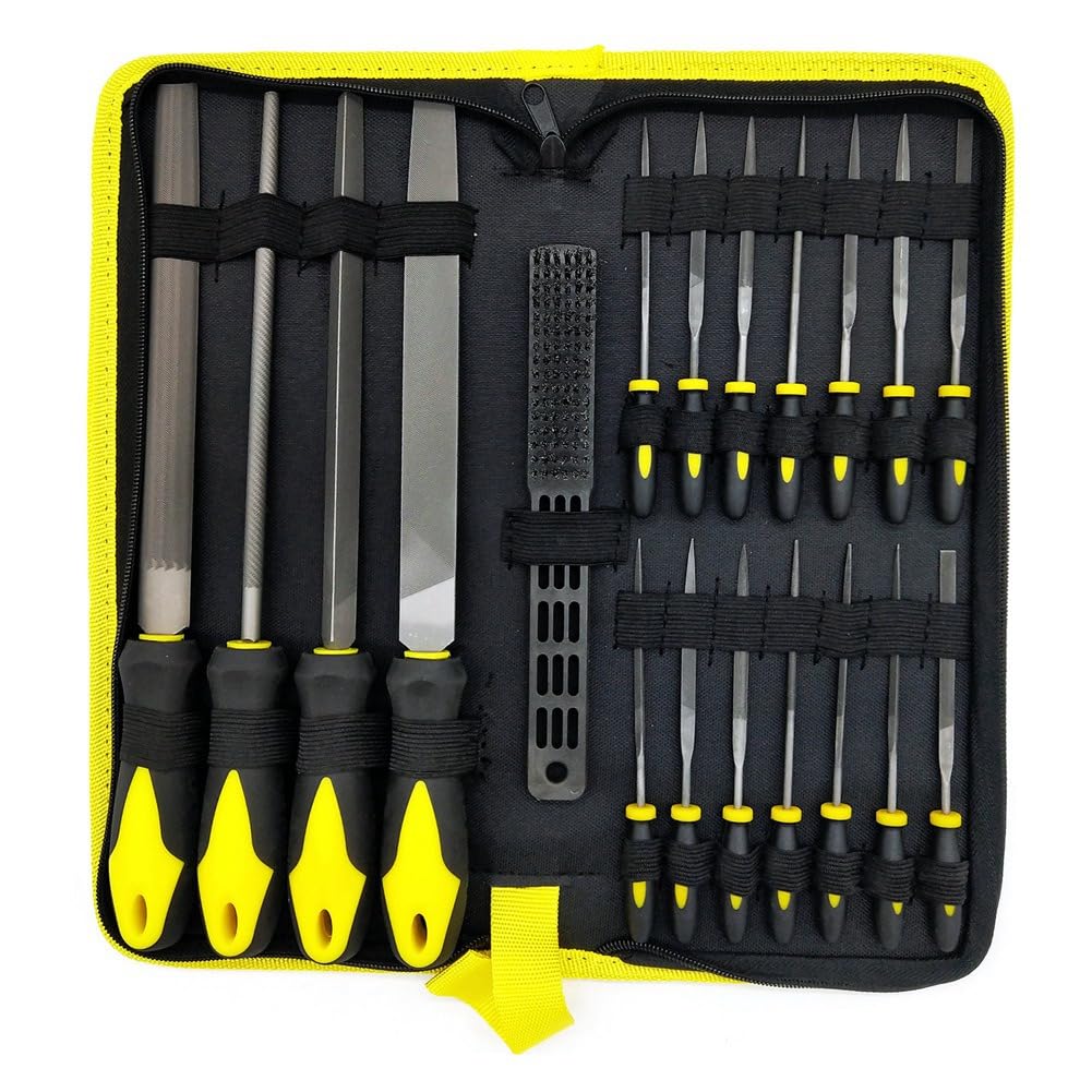 Ensemble d'outils de meulage de 19 pièces en acier avec limes plates et aiguilles