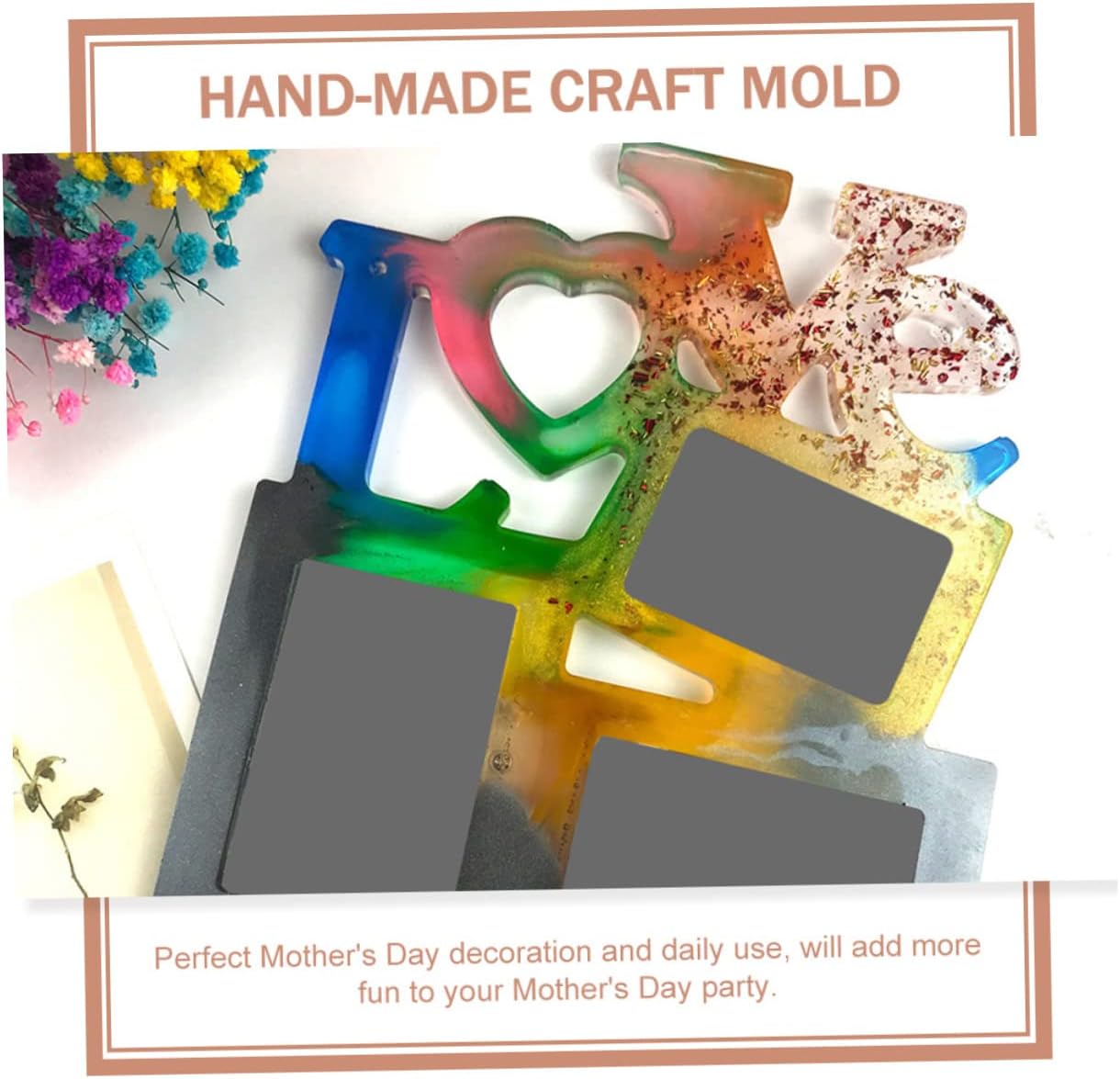 Uonlytech 2pcs Heart-Shaped Photo Frame Mold Craft Kit for Mother's Day Flexible Molds for Handmade Decorations Easy to and Reusable