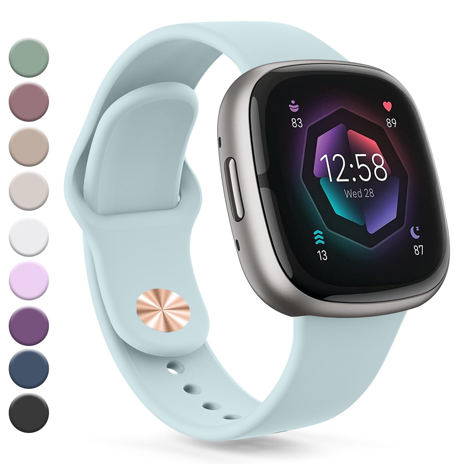 Vanjua Band Compatible with Fitbit Sense 2 / Sense Bands, Fitbit Versa 4 / Versa 3 Bands Women Men, Soft Silicone Replacement Strap for Fitbit Sense 2 / Versa 4 Smart Watch (Large, Light Cyan) — image 1