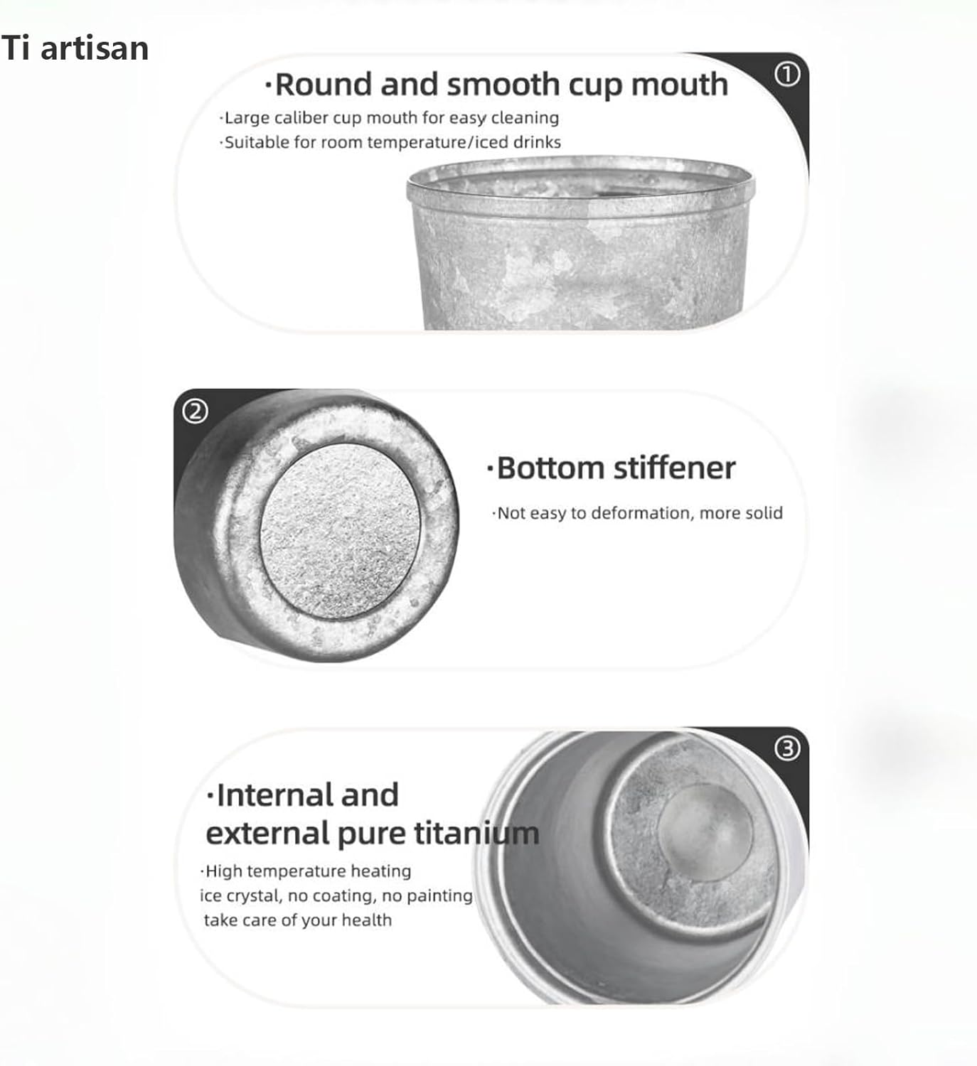 Titanium Water Bottle Coffee Cups Titanium Insulated Water Bottle Wide Mouth Titanium Cup Easy To Clean Leakproof & Packable for Travel & Sports 16.91fl oz (500ml) - Image 3