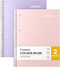 Smarpau Notebook A4, 8 mm Lined with Margin, 2 Pack Wirebound Notebook with 80GSM Paper, 140 Pages College Ruled Journal with Perforated Edges - Pink+Purple