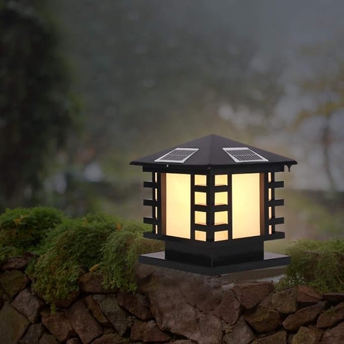 FHDCNTO Tuinpostlicht Japans-stijl waterdichte aluminium vintage pilaar licht tuin poort postlamp glas lantaarn buiten patio werf landschap verlichting gazon lamp route ingang voetstuk lamp (di photo 2