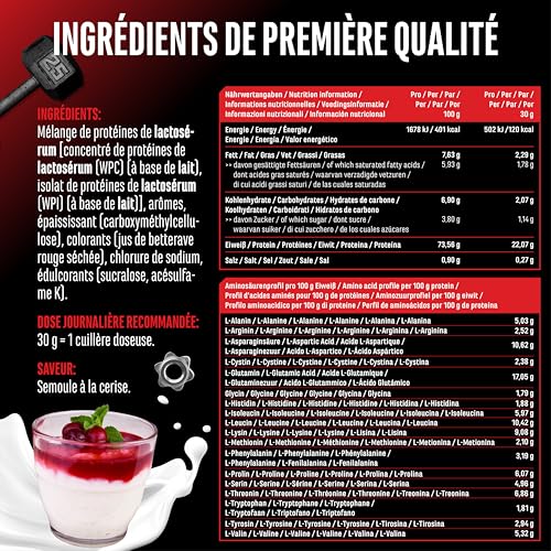 Whey Protein Complex - 1000 g (Semoule au lait avec des Cerises) - Avec part d'isolat - Protéine soluble instantanée en poudre avec BCAA & EAA - German Elite Nutrition – Image 5