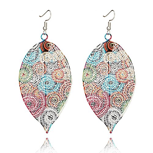 Muranba 1 Pair Sterling Silver Leaf Tassel Eardrop Earring (Multicolor)