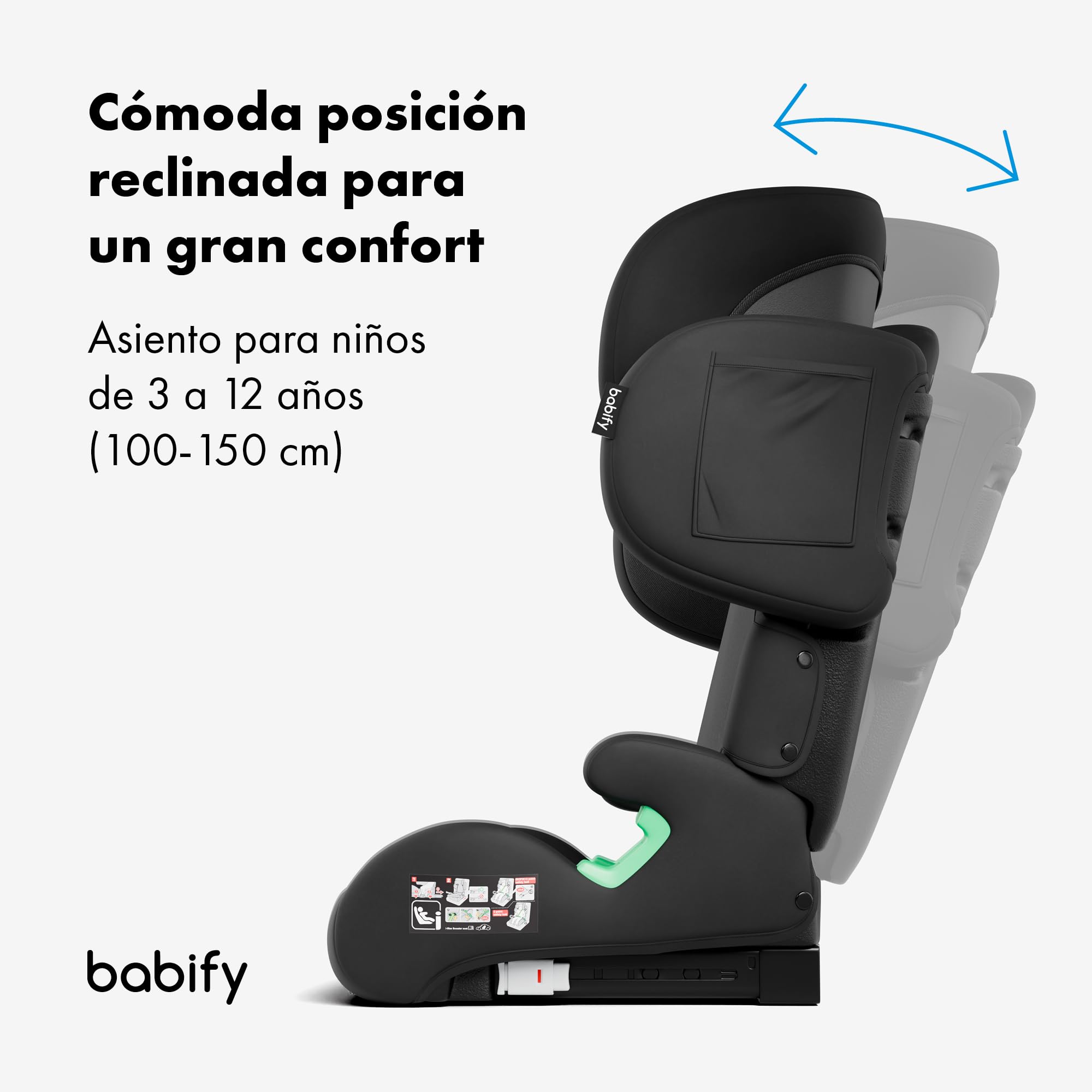 Babify FlexiFit Premium Silla de Coche para Bebés ISOFIX - para Niños 3-12 Años (15-36 kg), ECE R129, Reposacabezas 11 Posiciones, Respaldo Ajustable, Laterales Extensibles, Diseño Plegable, Negra