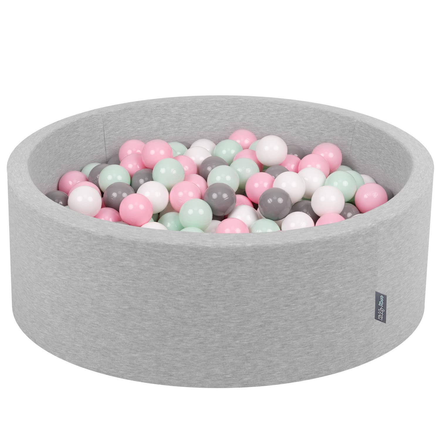 KiddyMoon 90X30cm/300 Balls ∅ 7Cm / 2.75In Baby Foam Ball Pit Made In EU, Light Grey:White/Grey/Mint/Powder Pink — image 1