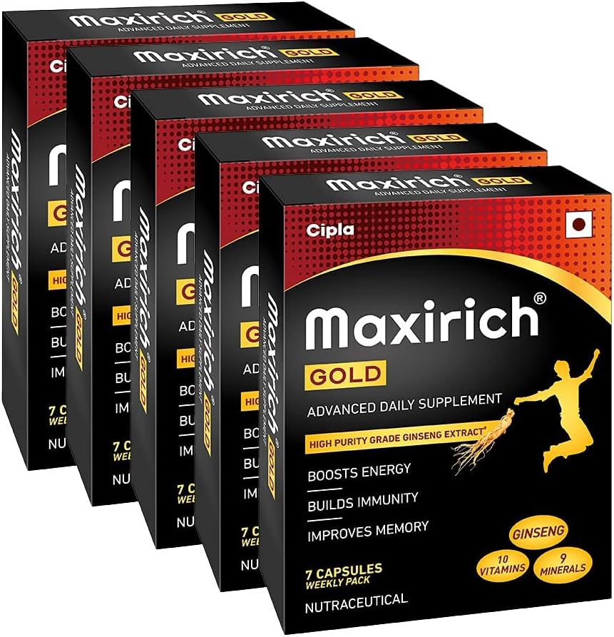 Maxirich Gold Daily Multivitamin (35 Softgels) with high purity grade Ginseng Extract*, 10 Vitamins and 9 Minerals | Boosts Energy & Immunity | Reduces Fatigue | Helps Improve Mental Alertness