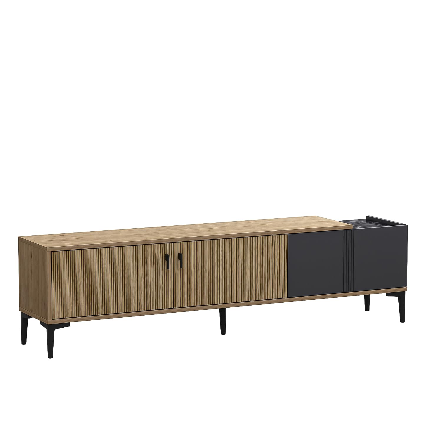Homidea Modena - Meuble TV bas de 180 cm avec portes et espace de rangement - Meuble TV au design scandinave - Pour salon (chêne clair - anthracite)