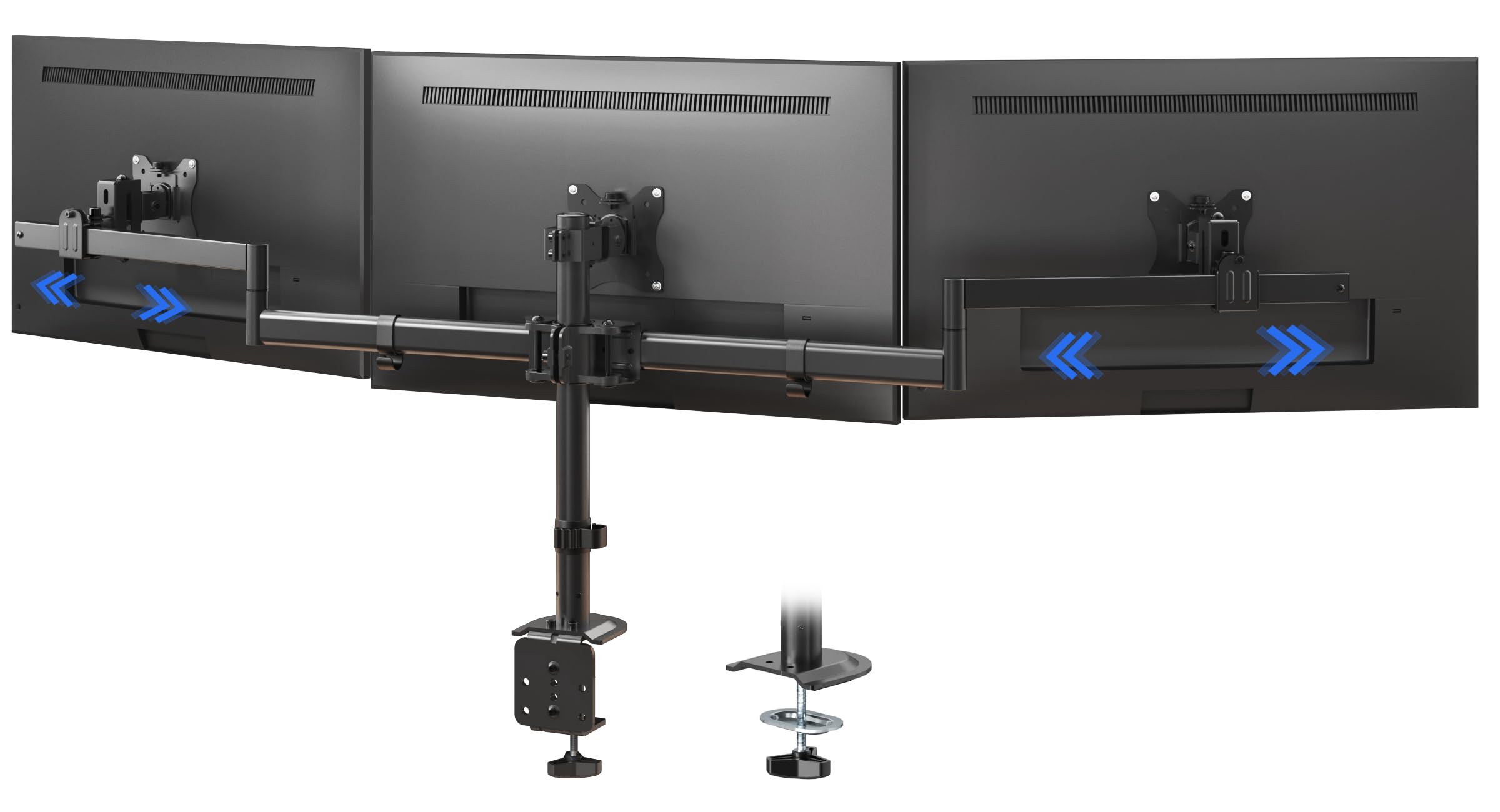 Triple Monitor Mount for 20"-32" Screens, 19.8 lbs per Arm | Slide-VESA Design, Small Wall Clearance, Full Motion Height Adjustable, VESA 75/100mm, C-Clamp and Grommet Base-image-49