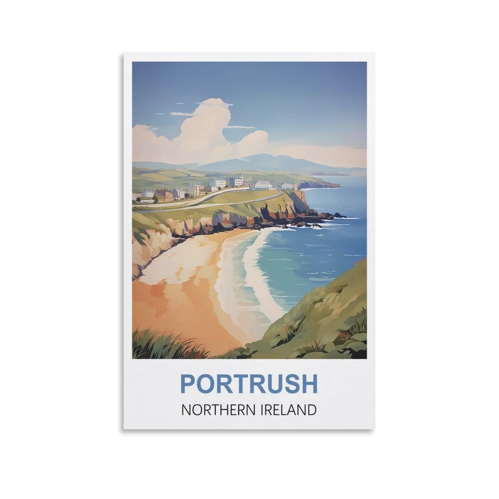 JYICUNCHO Portrush Northern Ireland Vintage Travel Poster 24x36inch(60x90cm) Canvas Prints Wall Art Paintings Pictures