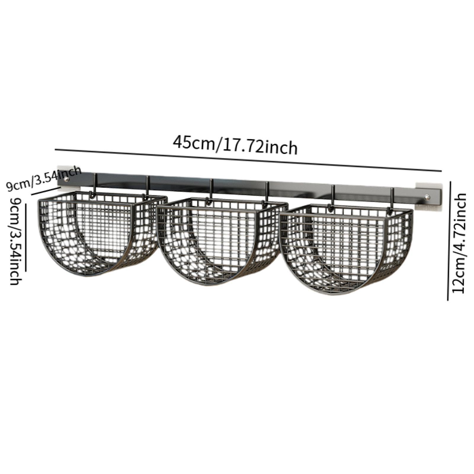 Hängekorb, Obst Aufbewahrungskörbe, hängende Obstkörbe, selbstklebend, hängende Lagerung Organisator, Metallgitter Körbe abnehmbar für Küche Bad Schränke, 45 x 12 x 9 cm Schwarz
