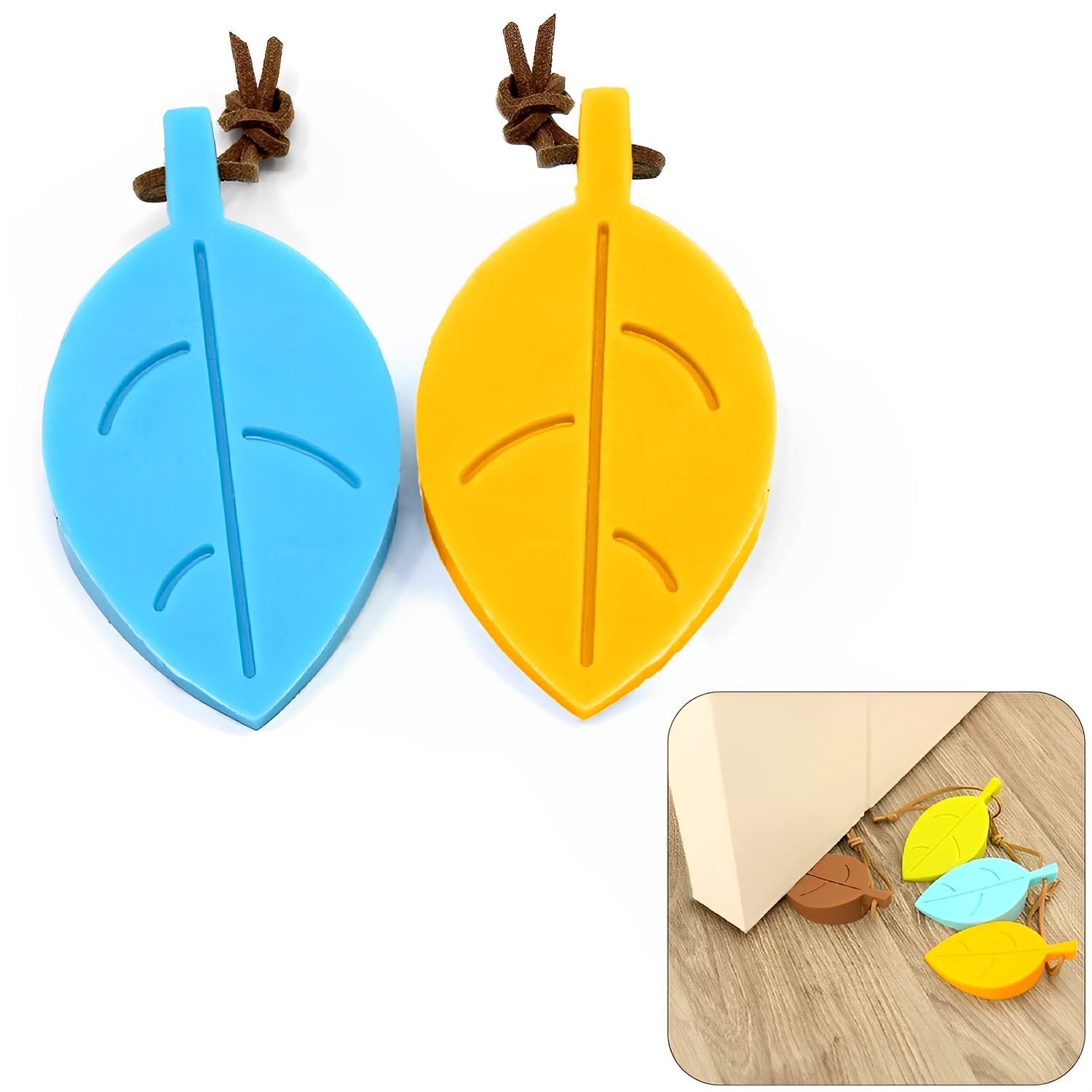 Leaf Shape Silicone Door Stopper | Flexible Anti-Slip Door Wedge with Hanging Strap-image-5