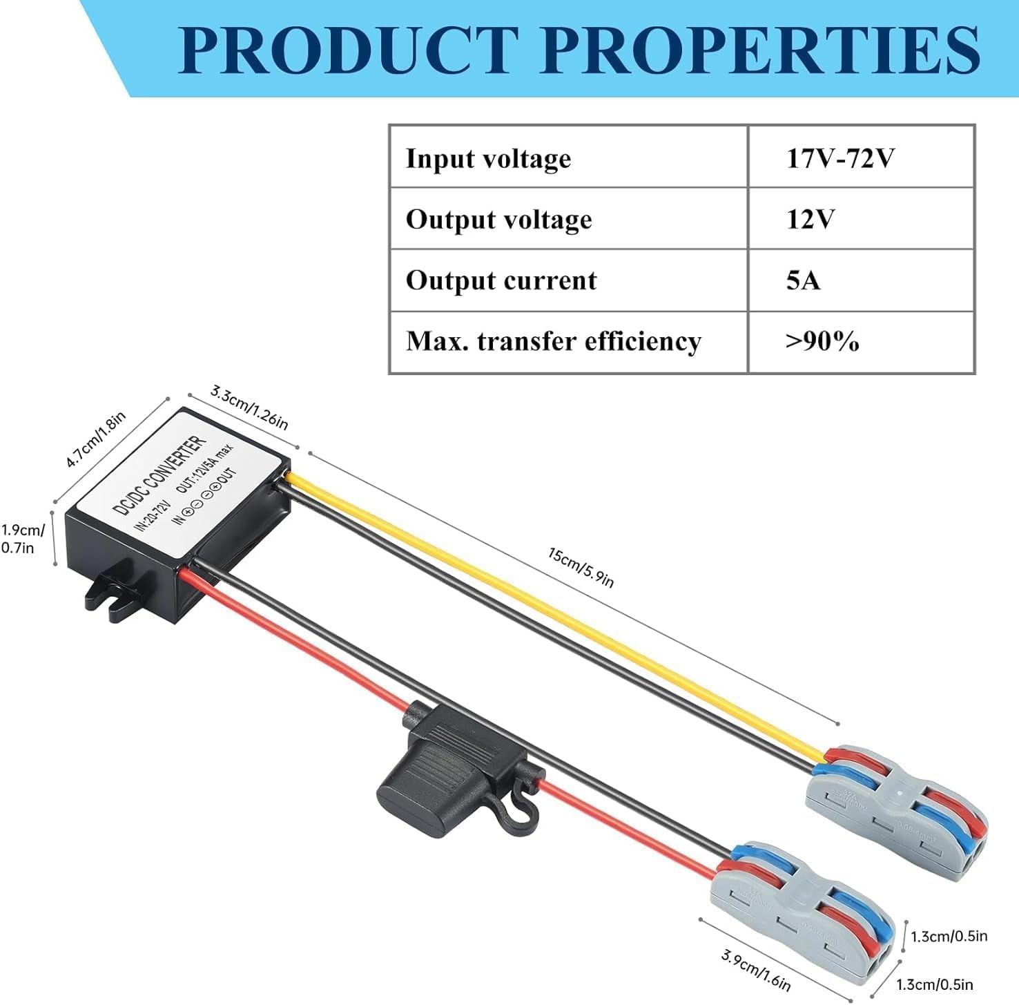Convertisseur DC/DC 20-60V Vers 12V 5A 60W - Alimentation étanche Pour Voiture, Camion, éclairage LED
