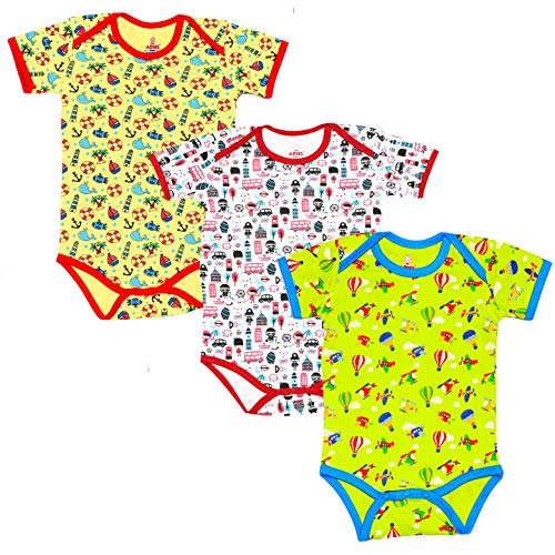 Image of Real Basics Baby Cotton Romper /Babysuit /Onesies /Jumpsuit /Playsuit for Boys and Girls /sleeveless /All Over Printed /Multicolor(0-24 Months) Pack of 3