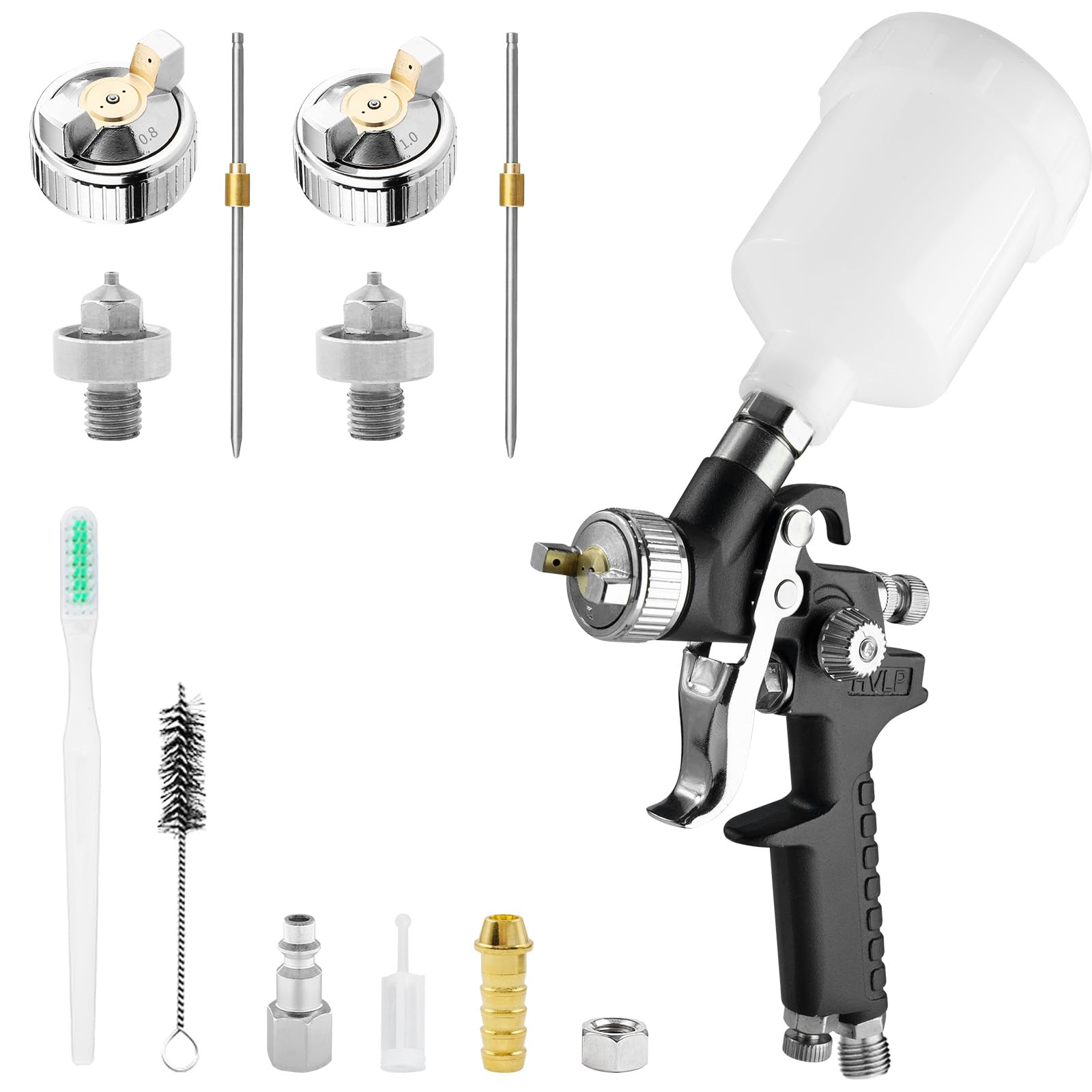 Mini Spray Guns, HVLP Air Spray Gun 125cc Cup Paint Sprayer, 0.8mm/1.0mm Nozzle Gravity Feed Painting Gun for Auto Parts, Furniture, Fences, DIY Tool, Detail Repair