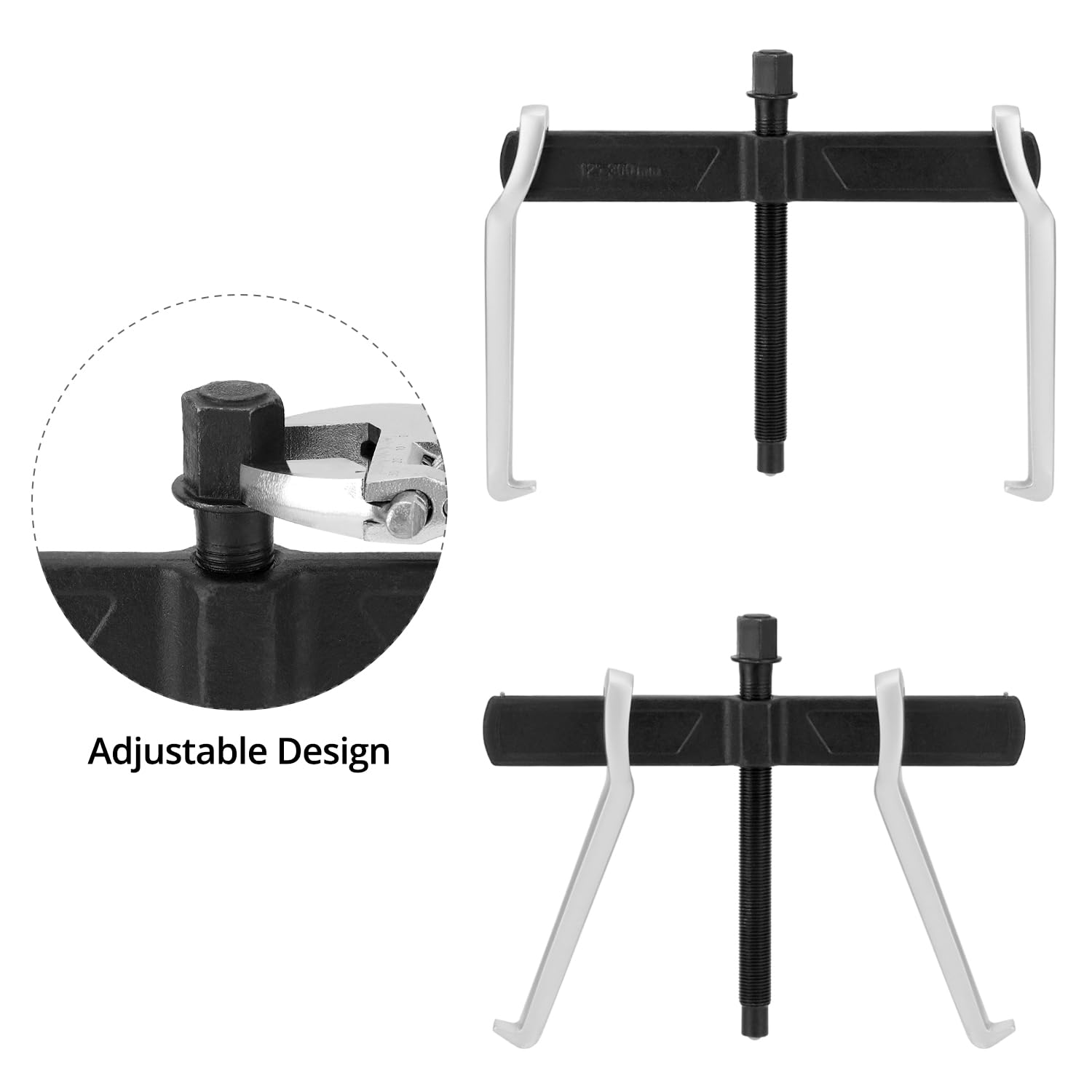 QWORK Extractor de engranajes de 2 mandíbulas de 12 pulgadas, herramienta de extracción ajustable de acero resistente, dispositivo de elevación separado para quitar el rodamiento del volante de la