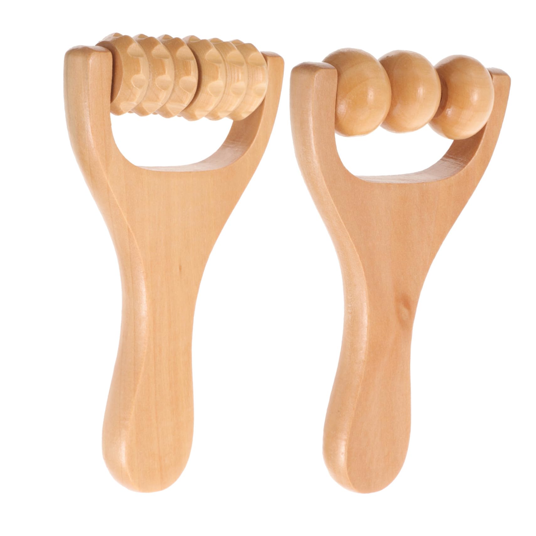 Masajeador de Pies de Madera 2 Piezas, Rodillo Manual Compacto | Color Caqui, Forma Redonda, para Pies y Brazos, Fácil de Llevar de Viaje o Usar Viendo Tv