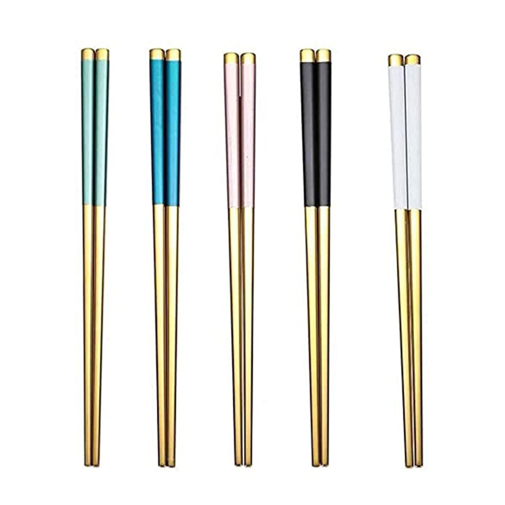 Baguettes en acier inoxydable 304 réutilisables pour table asiatique - Set de 5 paires