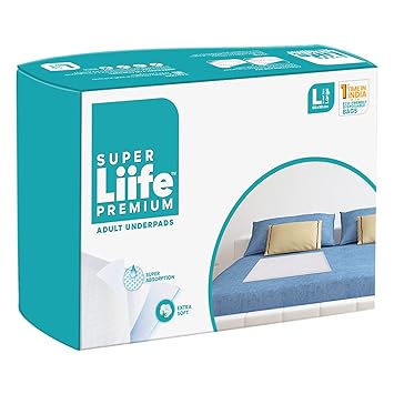 Super Liife Premium Underpads For Adults With Extra Soft Cotton And Super Absorption (Large 60 * 90 cm) with Eco-friendly Disposable Bags - Pack of 10