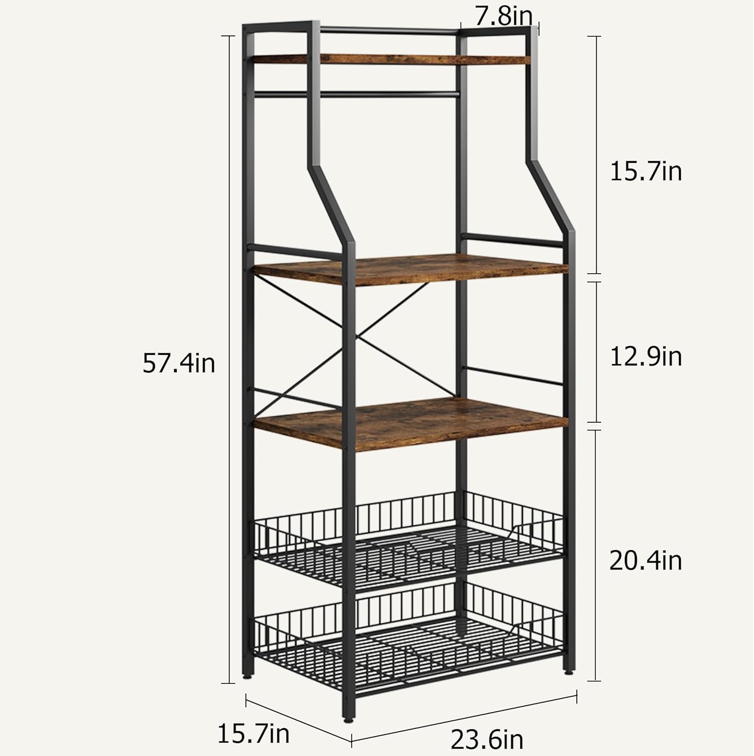 Garvee Mueble microondas Cocina con Gran Capacidad,Estantería 5 Niveles para Microondas de Cocina,con 6 Ganchos para Especias y Organizador de Ollas,60 * 40 * 146 cm(Marrón)