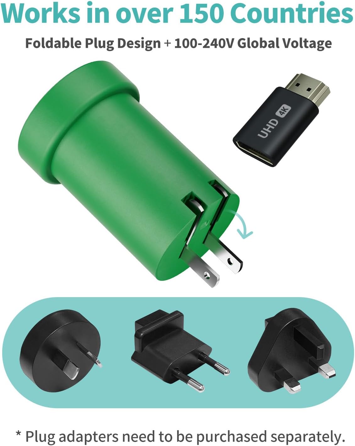 POWKONG Switch 2 Charger Dock Portable Compatible with Nintendo Switch 2/1/OLED/Lite, 60W GaN Charging Dock&Hub, Docking Station for TV with 4K 60Hz HDMI/USB-C PD Fast Charging/USB 2.0-Green