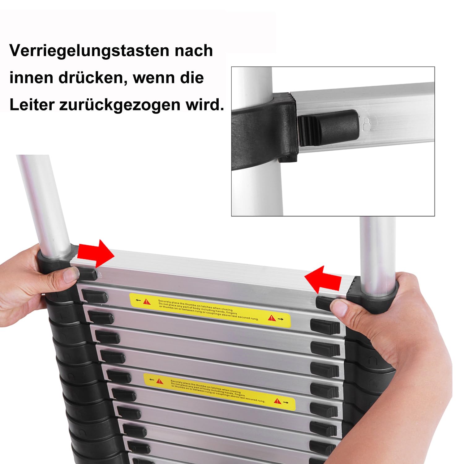 6,2m Teleskopleiter Klappleiter mit Haken, Mehrzweckleiter Alu Leiter Rutschfester Ausziehbare Robust Stehleiter, 150 kg/330 Pfund Belastbarkeit, Ausziehbar Aluleiter für Garten Innen