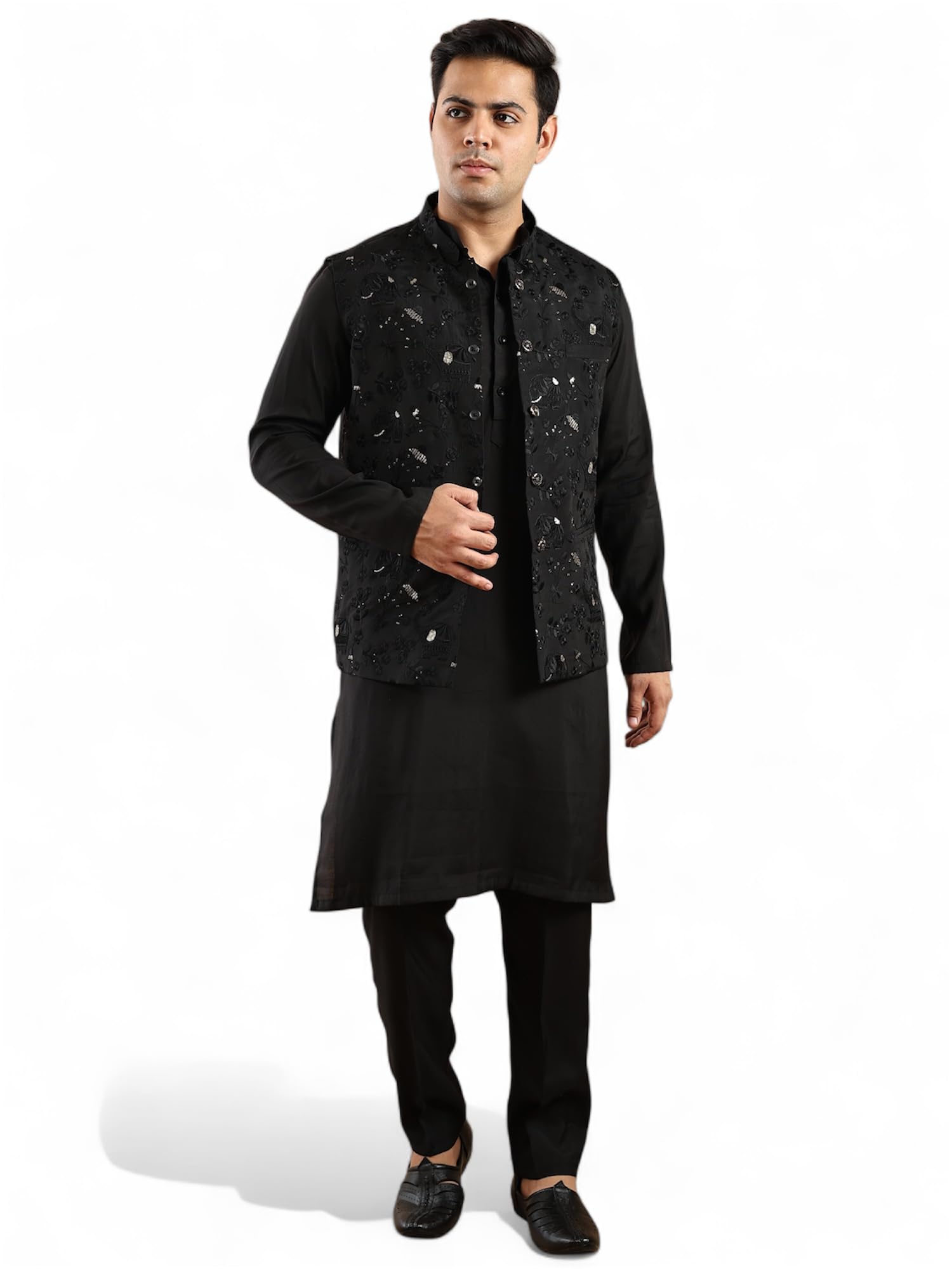 ethluxis Mens Traditional Kurta Set with Designer Embroidered Nehru Jacket, Embroidered Ethnic Wear Collection, Cotton and Silk Blend-picture-50