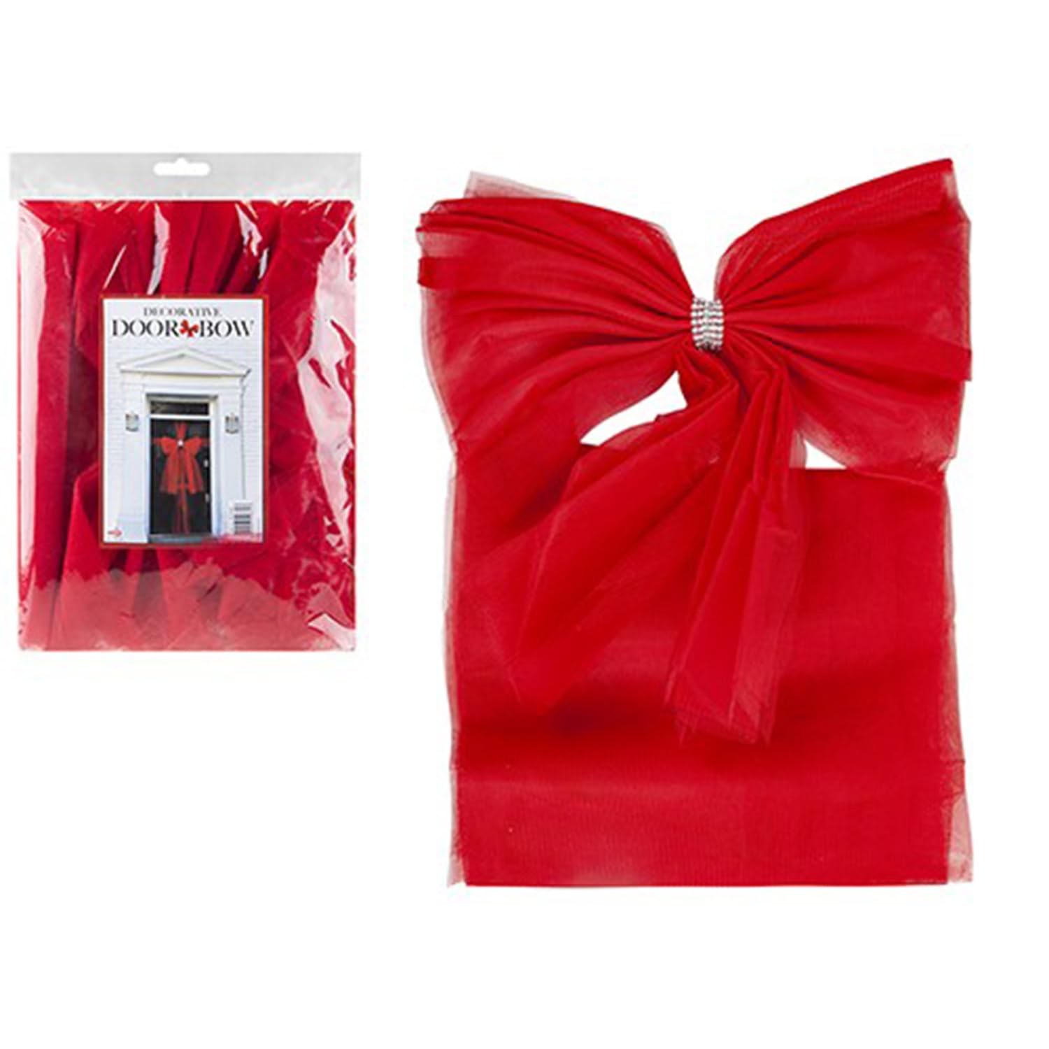 Christmas DIY Organza Door Bow with Diamante Middle - Red