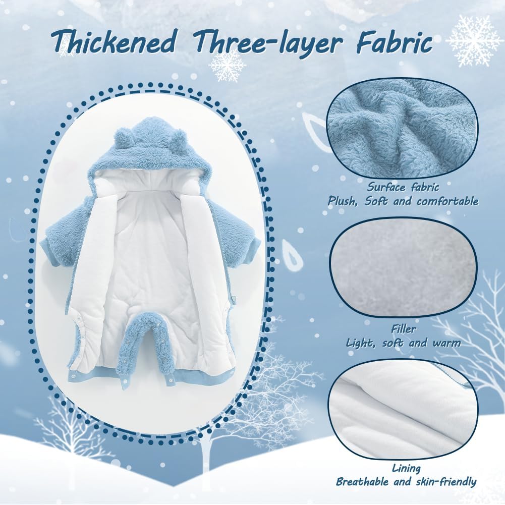 Newborn Baby Bear Outfit Suit Girls Boys Fleece Jumpsuit Romper Hooded Winter Snowsuit Clothes - Image 2