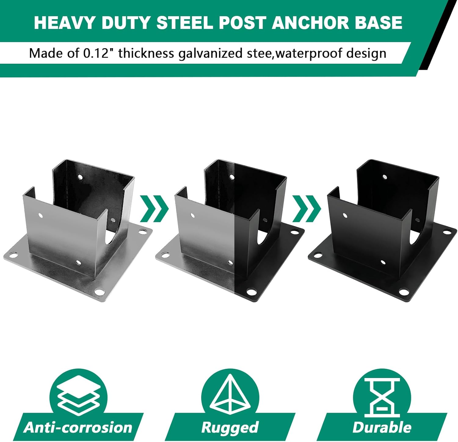 Post Anchor Base,Concrete Wood Fence Post Base for 4" x 4"(Actual:3.5" x 3.5") Lumber,Pergola Floor brakcets for Deck Post,Fence Post,Porchs Post W/Hardware (4Pack)…