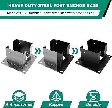 Post Anchor Base,Concrete Wood Fence Post Base for 4 x 4(Actual:3.5 x 3.5) Lumber,Pergola Floor brakcets for Deck Post,Fence Post,Porchs Post W/Hardware (4Pack)...