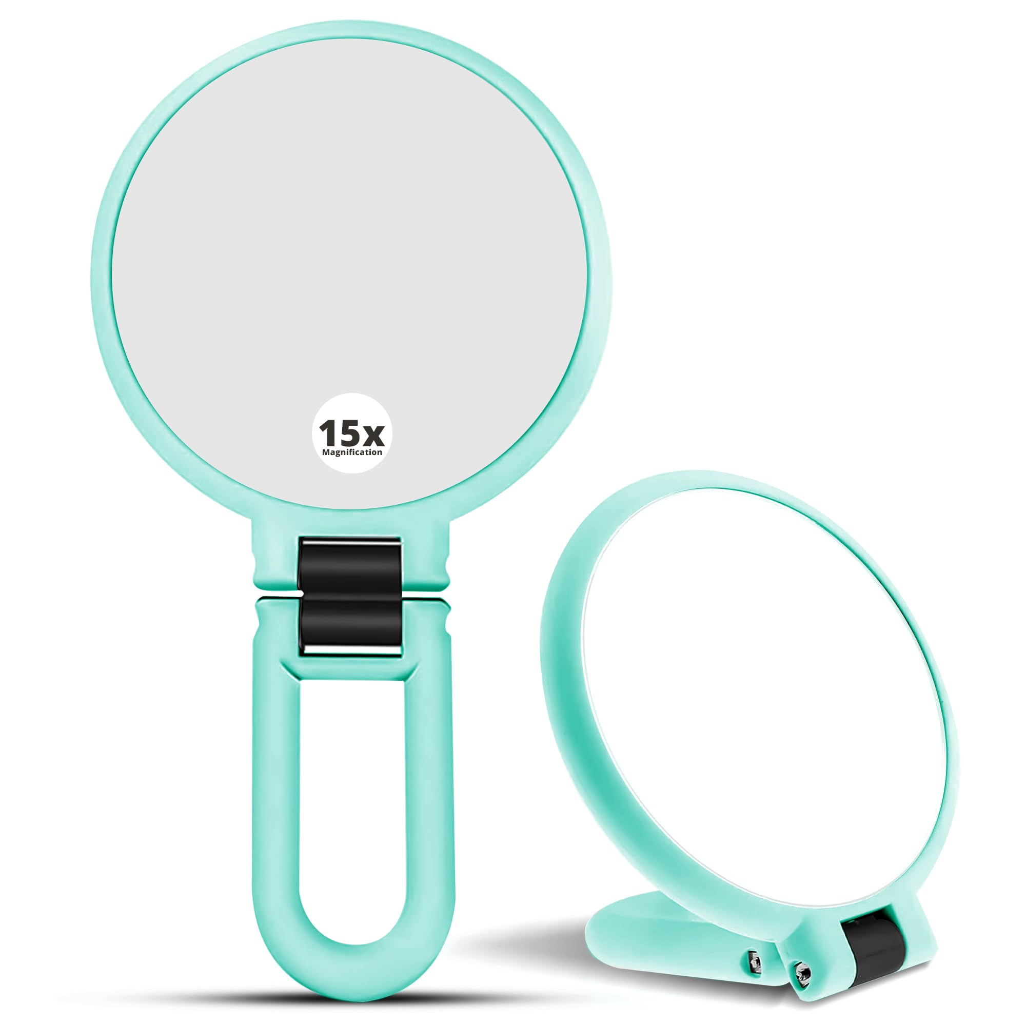 IZIVAN ®️ Espejo de Aumento 15x Plegable de Mano con Mango - Ideal para Maquillaje y Viajes, Espejo Pequeño Portátil para Peluquería (Verde)