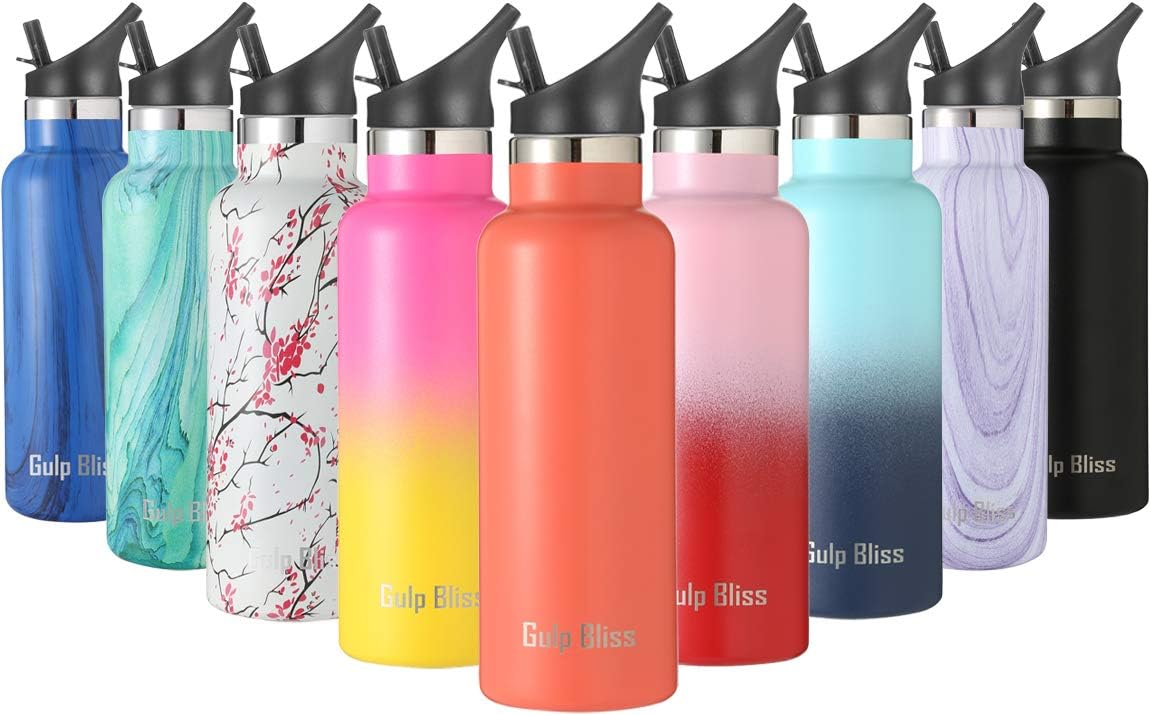 Gold Armour GulpBliss Double Wall Vacuum Insulated Stainless Steel Leak Proof Sports Water Bottle, Narrow Mouth with BPA Free Slip Free (Coral, 16oz)