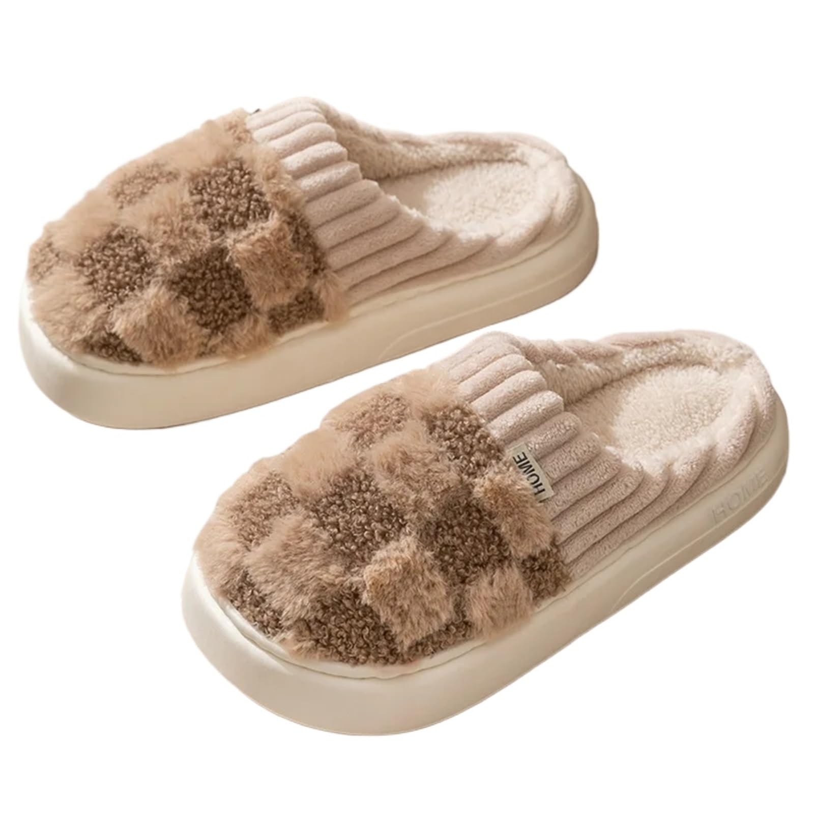 ERHTGUO Warm Fluffy Cotton Slippers For Women Indoor Anti-slip Comfort Plush Slides Couple Soft Fuzzy House Shoes(Brown,42-43)