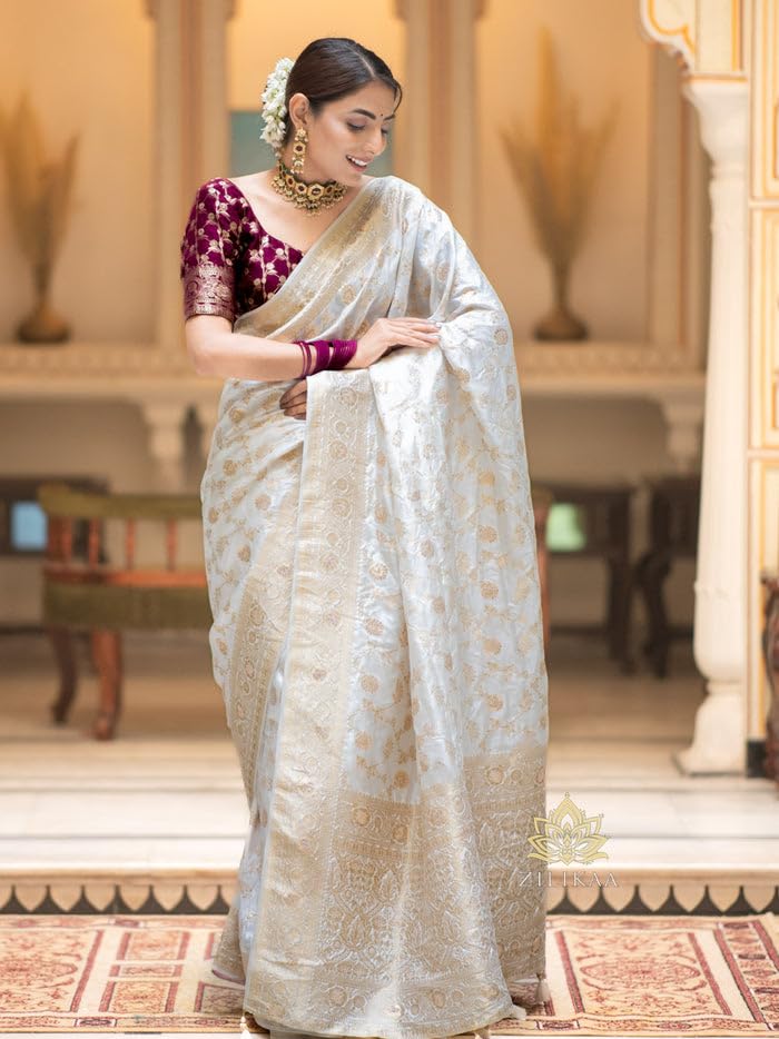 Image of C J Enterprise Women's Pure Kanjivaram Soft Silk Saree Banarasi Style Sarees For Wedding With Blouse Piece (Pari-165)