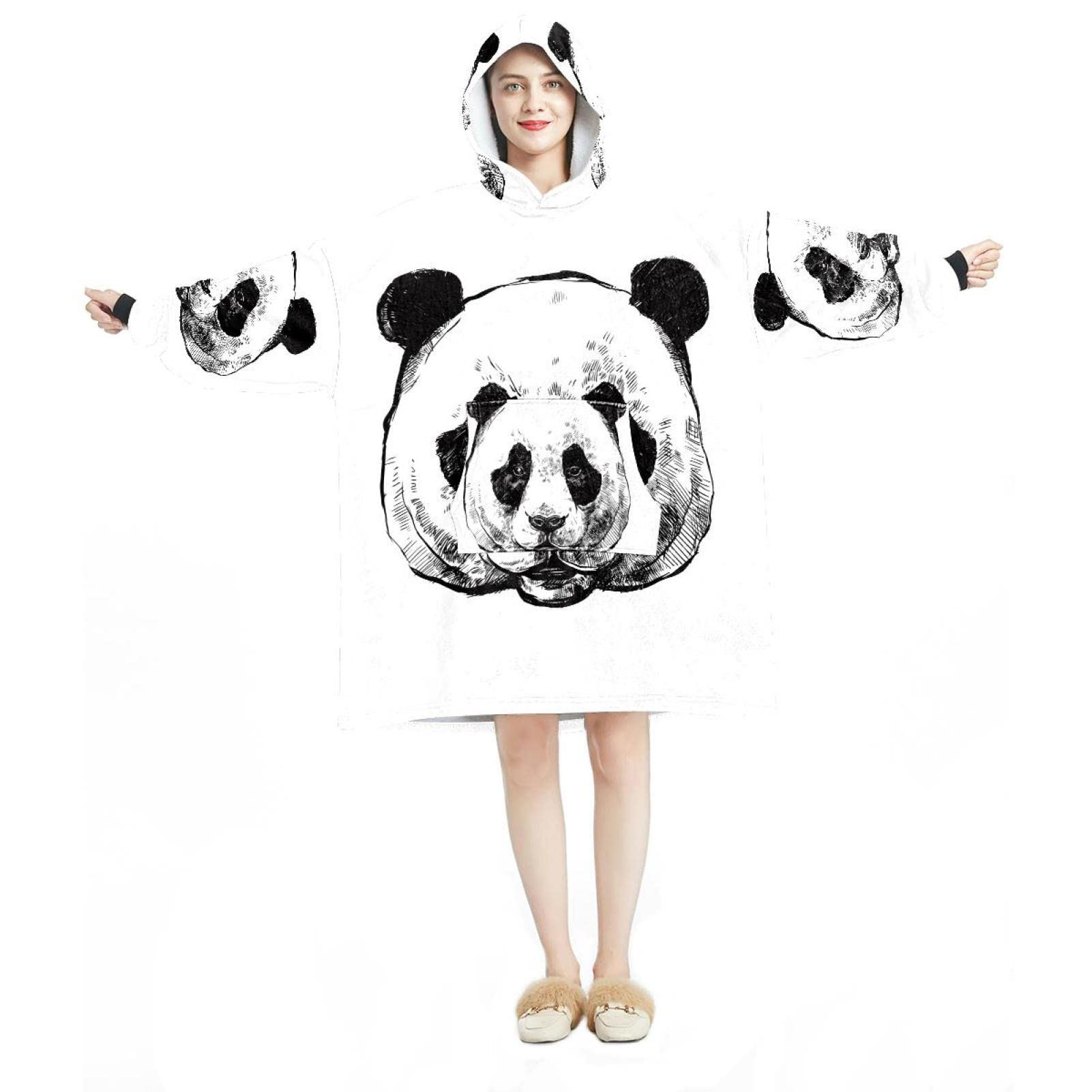 Couverture à Capuche Surdimensionnée - Motif Panda - Portrait-01, Multicolore, Taille Unique