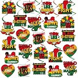 Hokinaa Black History Month Decorations - 24Pcs African BHM Worthwhile Commemoration Festival Hanging Swirls Foil Ceiling Decor African American Celebration Party Supplies for Home, Office, School