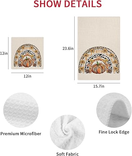 Miniatura 7 de 2 Packs Kitchen Towel Cotton Waffle Weave, Vintage Pumpkin Leopard Print Maple Leaf Sunflower Fall Absorbent Quick Drying Dish Cloths for Kitchen