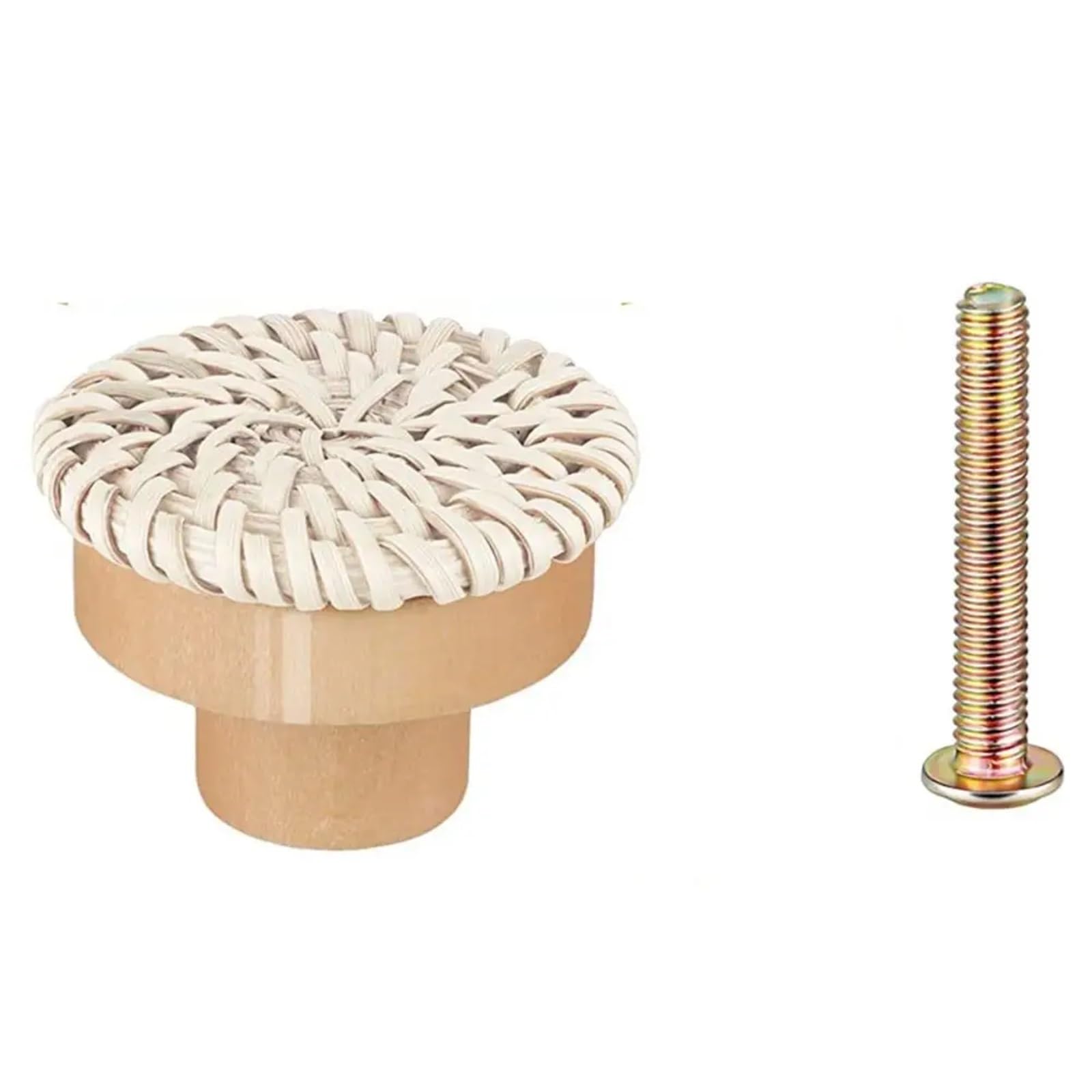Lsnnmu White 12Pcs Cupboard Door Handle Wooden Handles Dresser Pulls Woven Rattan Drawer Knobs Burlywood Cabinet Round Wardrobe Home For Home(White)