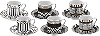 Karaca Helenistik Porcelain Turkish Coffee Cups Set for 6 - 12pc 80ml Espresso Cups with Saucers, Black & White Gift Set