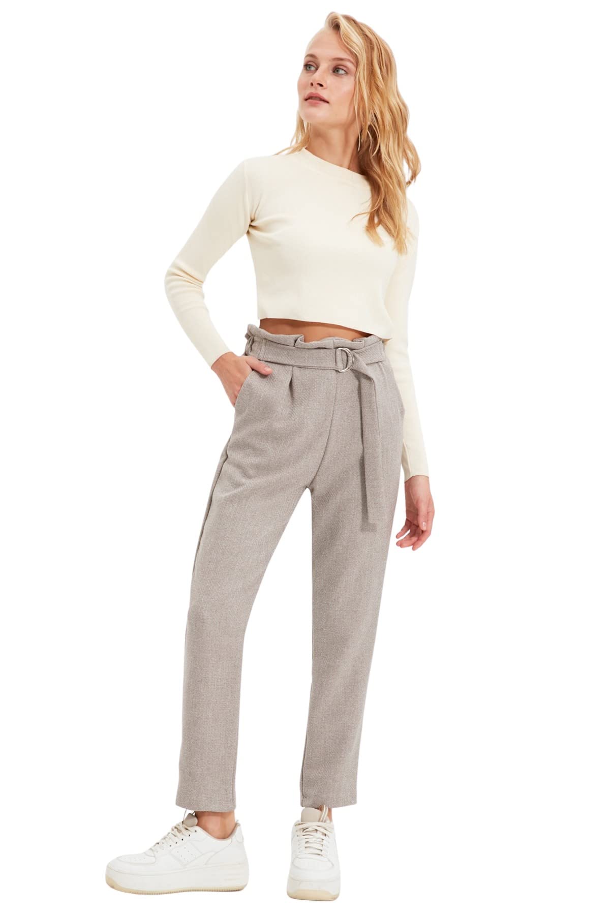 Trendyol Man High Waist Carrot Pants Pants, Gray, 36