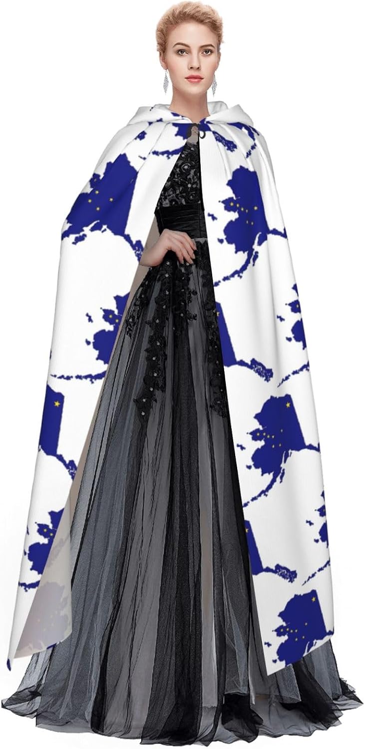 Alaska state Flag Map print Halloween Hooded Robe Cloak for Adult Men Women Wizard Vampire Knight Fancy Cape Costume