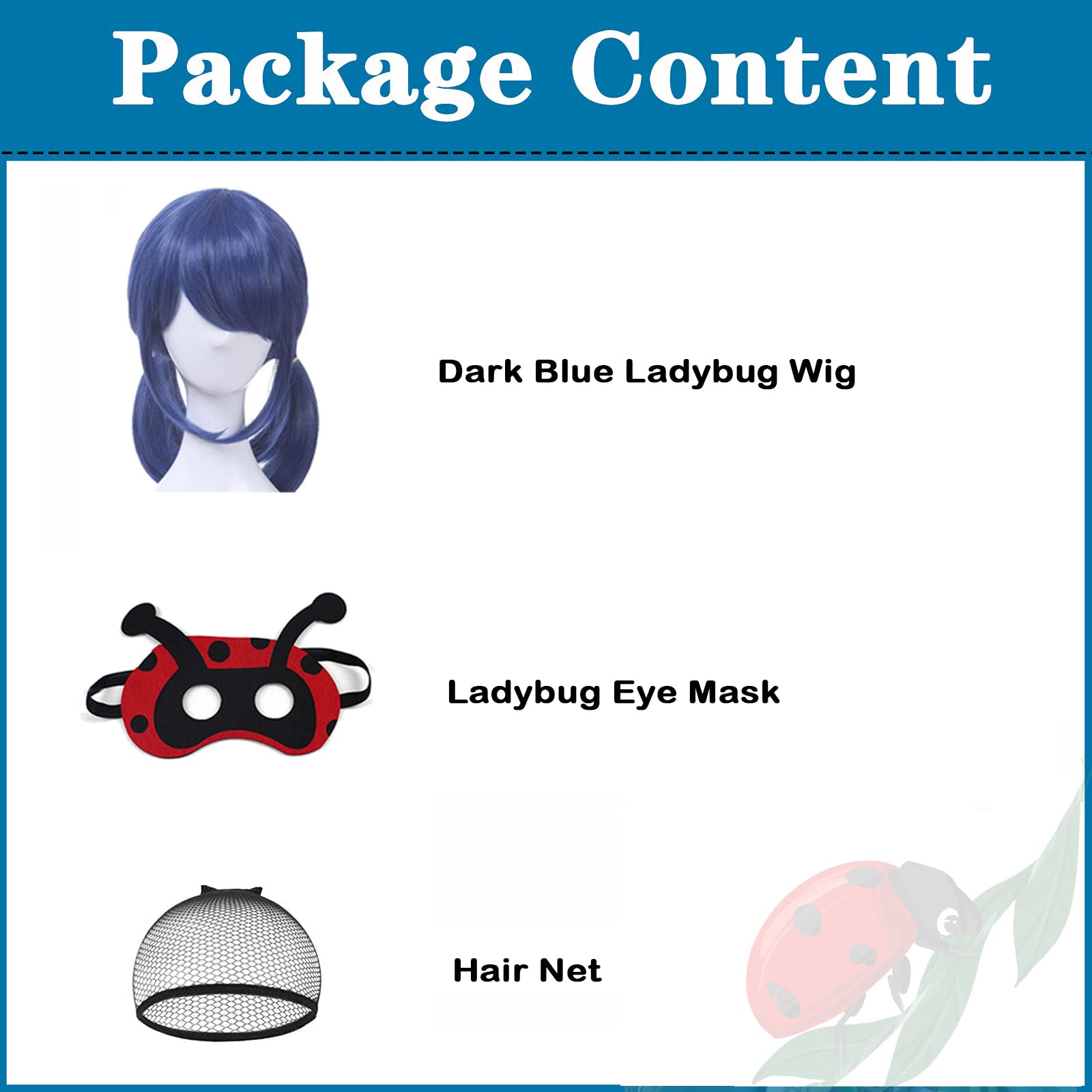 Ladybug Wig with Eye Mask Costume Wig Double Blonde Ponytail Wigs for Anime Cosplay Halloween Party Wig - Image 2